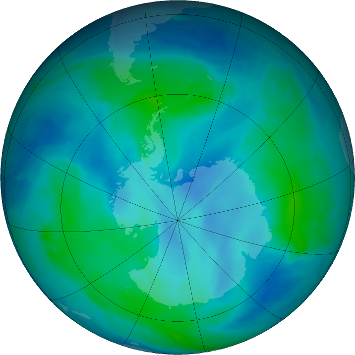 Antarctic ozone map for 23 February 2016